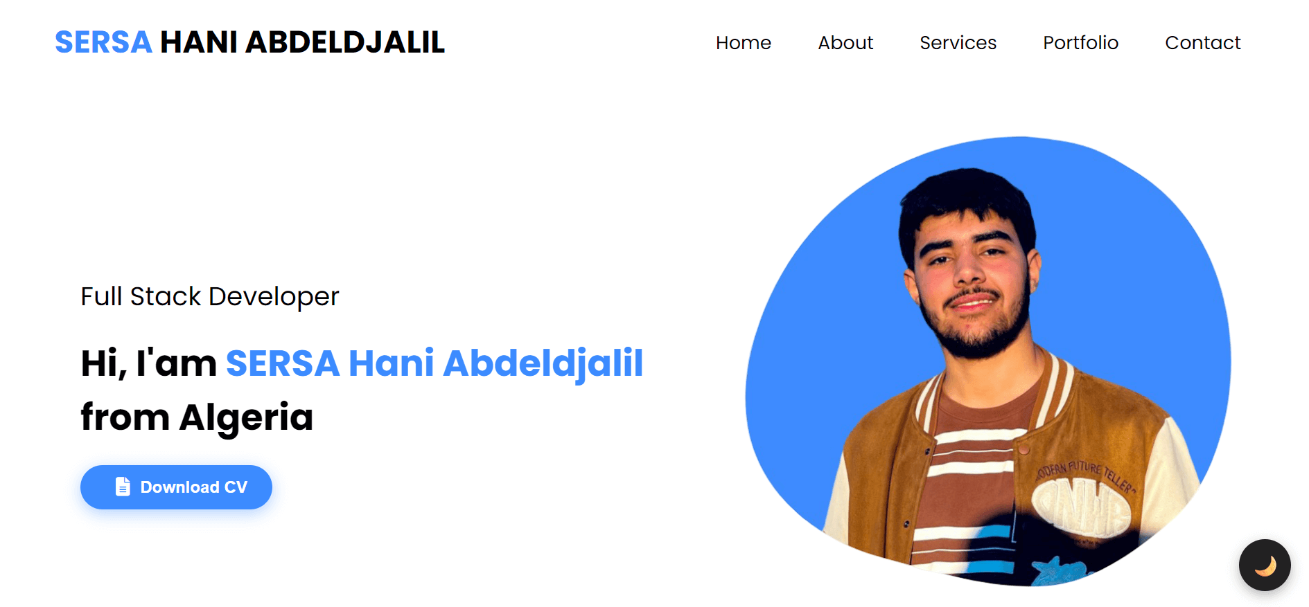 screenshot of portfolio website